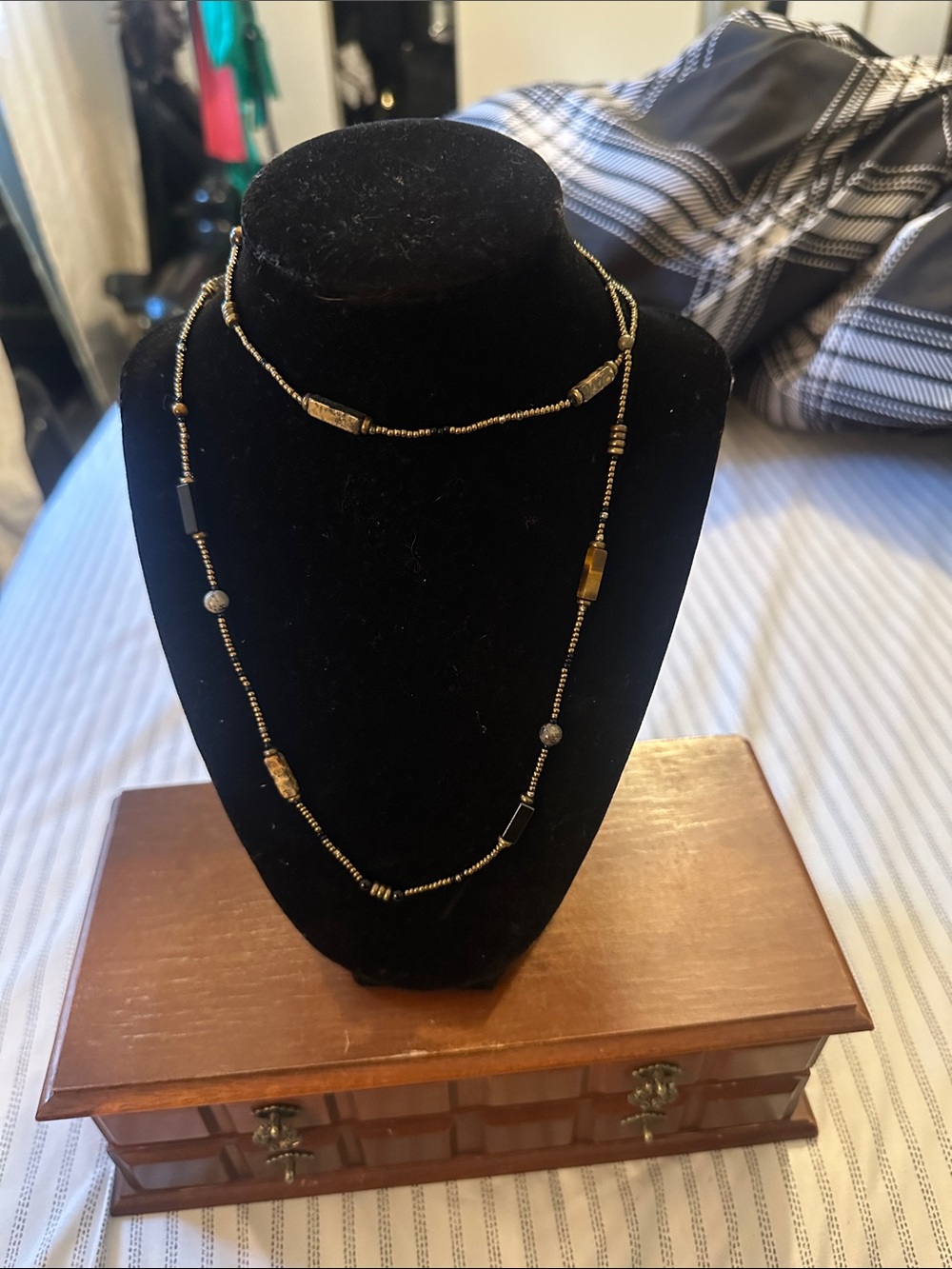 Delicate Black and Gold Beaded Layered Necklace - Women Jewelry